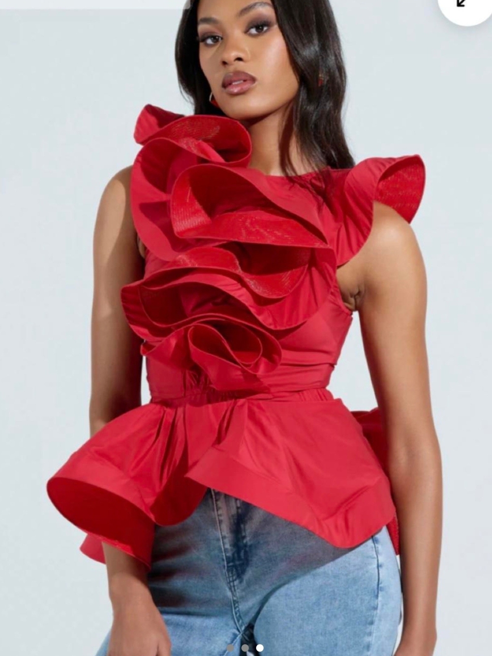 AKIRA Red Ruffle Peplum Sleeveless Top